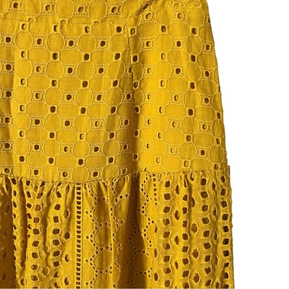 House of Harlow 1960 Size Small Mustard Yellow Eyelet Lace Tiered Midi Skirt - Picture 6 of 8